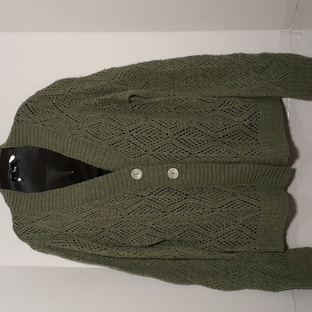 Elementz Women's Moss Green Knitted Button Front Sweater. S